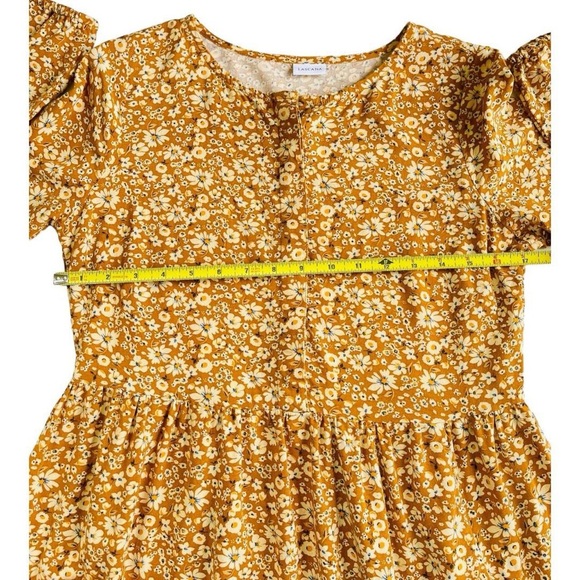 Lascana Ochre Mustard Yellow Floral Long Sleeve Prairie Dress 6 - Picture 3 of 6